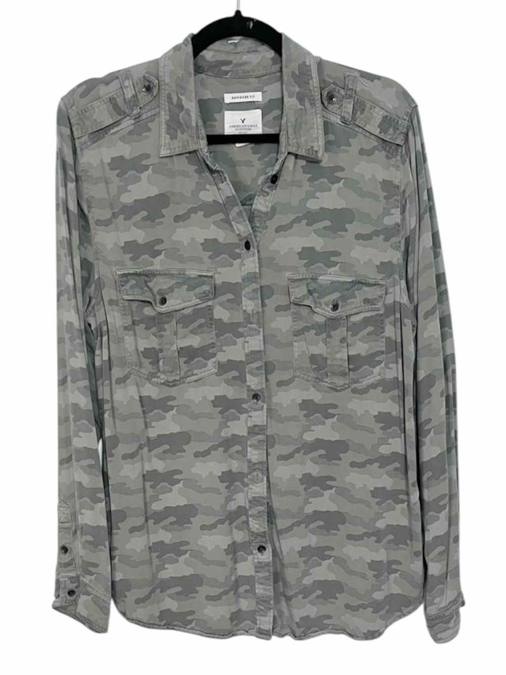 American Eagle Boyfriend Fit Camo Long Sleeve Shirt